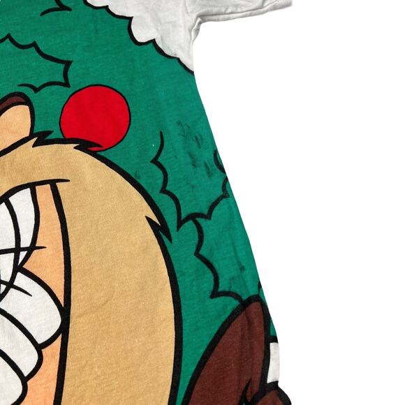 Vintage 90s Christmas Wreath Taz Big Face Sleep T-Shirt Looney Tunes OS, XL - Picture 4 of 7